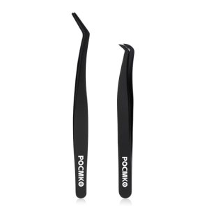 POCMKO Lash Applicator Tools Set, 2 PCS DIY Cluster Lash Tweezers, Stainless Steel, Comfortable Grip