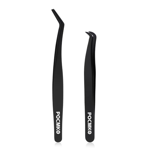 POCMKO Lash Applicator Tools Set, 2 PCS DIY Cluster Lash Tweezers, Stainless Steel, Comfortable Grip