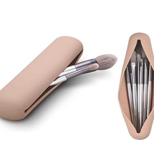 Silicone Travel Makeup Brush Holder, Waterproof & Portable Brush Case, Sleek Holder for All Brushes-Khaki Ouzrpuo
