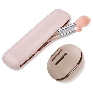 Provone Silicone Makeup Sponge Holder - Portable Brush Case, Magnetic Closure Strap, Pink & Khaki Colors