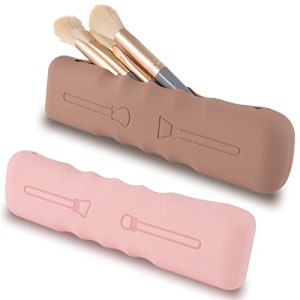 Travel Makeup Brush Holder, Silicone Case, Magnetic Closure, 2 Pcs, 8.3*2.2*1.7inch