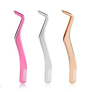 Eyelash Tweezers Set, Stainless Steel Extension Tool for Girls Women Makeup Artists (Silver, Pink, Rose Gold)