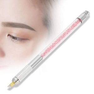 Manual Microblading Tattoo Pen Eyebrow Eyeliner Lip Semi Permanent Round Hole cross-shaped Makeup Holder Tool with PCD12 Cartridge Needle(Pink)