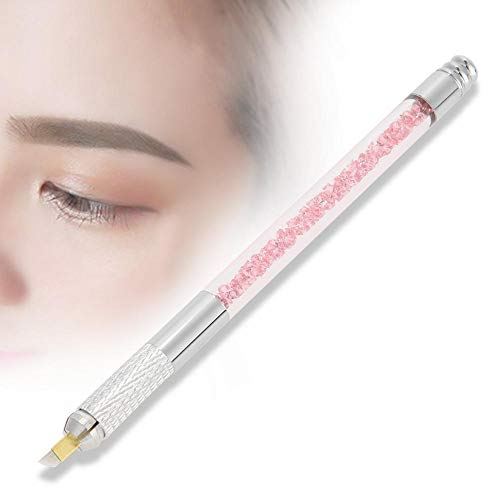 Manual Microblading Tattoo Pen Eyebrow Eyeliner Lip Semi Permanent Round Hole cross-shaped Makeup Holder Tool with PCD12 Cartridge Needle(Pink)