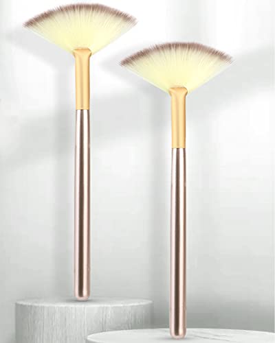 Champagne Facial Brushes, Blush Highlighting, Loose Powder, Fan Mask, Soft Applicator Tools - Image 14
