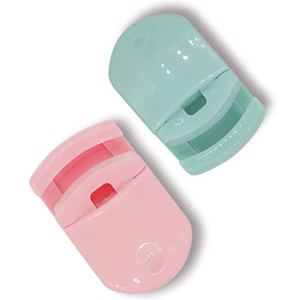 Mini Eyelash Curlers Portable Lash Curlers Travel Plastic Eyelash Curlers with Replacement Pads (Pink, Green)