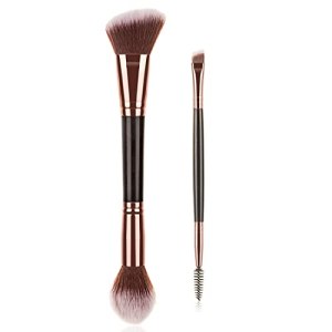 Foundation Makeup Brush and Duo Eyebrow Brush, Double Ended Makeup Brushes for Blending Liquid Powder, Concealer Cream Cosmetics, Blush brush, Eyeshadow