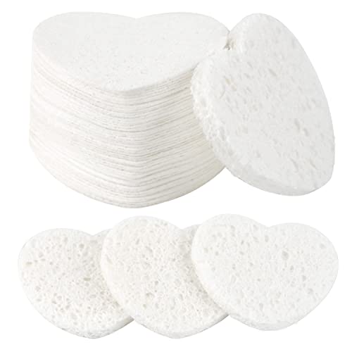 Facial Sponges Compressed Natural Cellulose Heart Shape 50 Count / 1 - Pack, White