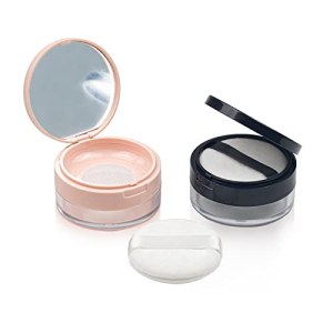 ELANE 2 Pcs Empty Powder Container with Mirror And Puff, Makeup Powder Container (Pink, Black) 20.00 g (Pack of 2)