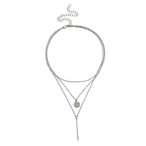 DoubleNine Multilayer Necklace with Silver Bar Pendant for Women - Image 2
