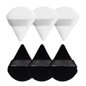 LUENES 6 Pieces Pure Cotton Powder Puff, 2.76" Triangle Shape, Makeup Puff for Loose Powder, Black & White