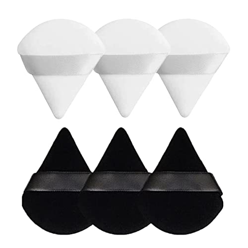 LUENES 6 Pieces Pure Cotton Powder Puff, 2.76" Triangle Shape, Makeup Puff for Loose Powder, Black & White