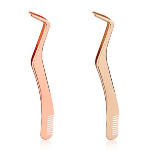 Upgraded Lash Extension Tweezers 2pcs Set - Stainless Steel, Comb, Rose Gold, Gold