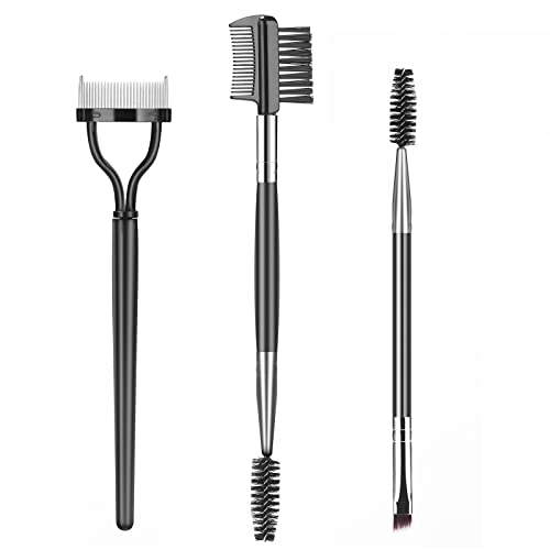 SWEET VIEW Eyebrow Brush Eyelash Separator Brow Comb & Lash Spoolie 3-Piece Set Black Nylon Plastic Stainless Steel