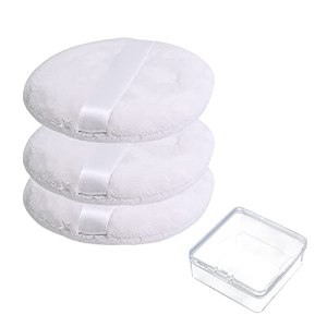 3 PCS Large Velour Body Powder Puff Round Fluffy Powder Puffs Ultra Soft Body Puff Washable With Ribbon And Case
