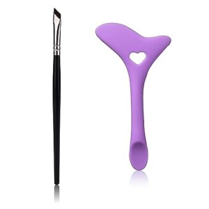 2pcs Silicone Eyeliner Aid Stencils and Fine Angled Eyeliner Brush Set, Purple, LUTER