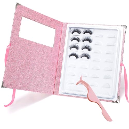 False Eyelash Storage Book Protable 16 Pari Eyelashes Organizer Holder Case Lash Contanier Box Glitter Cover Pink YiQiYi