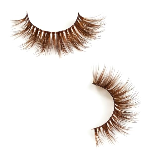 Brown False Eyelashes 3D Clear Band Cat Eye Wispy Lashes Natural Look Short Soft Reusable (5 Pairs-B200) - Image 3