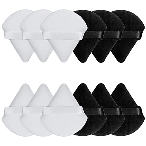 KLEBREIS 12 Pieces Makeup Powder Puff, Soft Face Triangle Puff, Black & White, 7x6.5 cm