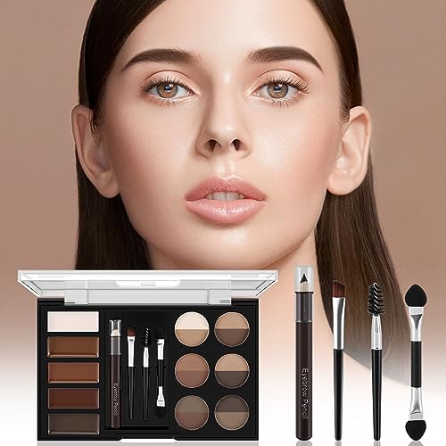 Apooliy Eyebrow Powder & Tint Palette Set 12 Colors 5 Mascara 4 Stencils Brush Pencil - Image 3