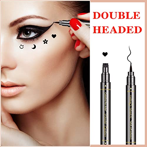 Eye Makeup Stamp Set Waterproof Eyeliner Pen Black Long Lasting Dual Tip Star Moon Heart Flower Smiley - Image 2