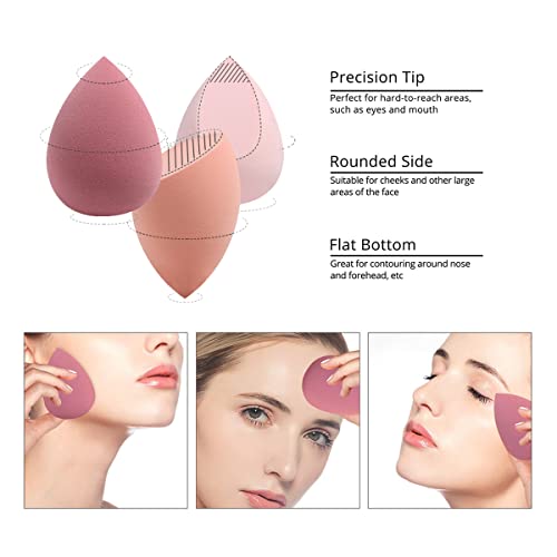 Makeup Sponges Set - 4 Beauty Blenders with 1 Holder and Egg Case, Flawless for Cream, Powder and Liquid (Pink) Leeshine 6 Piece Set - Image 3