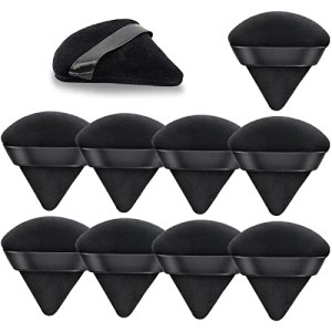 Triangle Powder Puffs 10 Pcs Black Cotton Makeup Puffs 7.2cm