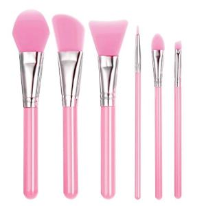 Silicone Makeup Brush Set, Pink Plastic Handle Pack of 6