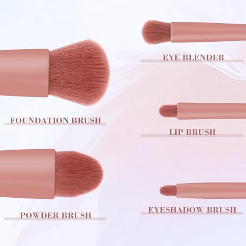 MJ JOMAY Mini Makeup Brush Set, Portable, Professional, with Mirror, Ladies Face Eyebrow Blush and Lip Gloss (Pink) - Image 2