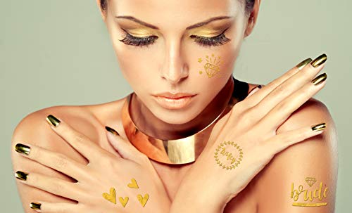 Team Bride Bachelorette Metallic Tattoos (6 Sheets) Gold and Silver Party Favors - Image 2