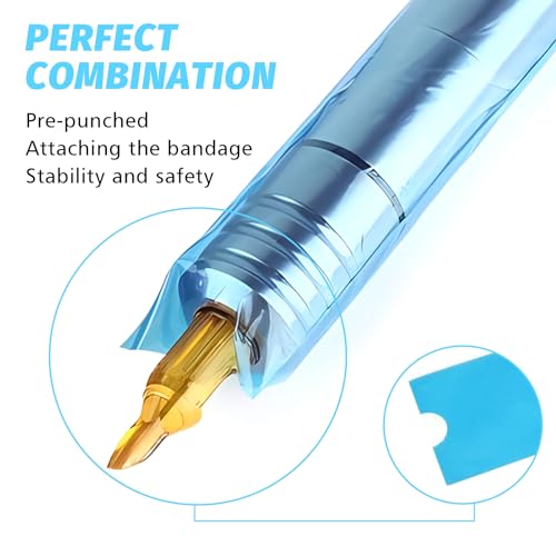 Tattoo Pen Covers and Grip Tape - Romlon 200PCS, 6PCS Disposable Bandage Blue Pen Sleeves, Machine Cover Kit for Tattoo Supplies - Image 3
