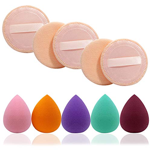 5 Pieces Beauty Sponge and 5 Pieces Powder Puff, findTop Makeup Beauty Sponges Blender, Replacement for Powder Foundation Container, 2.4 Inch