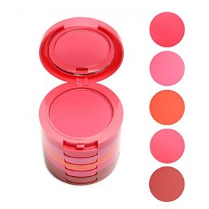 FantasyDay 5 in 1 Face Blusher Palette Waterproof Long Lasting Makeup Powder Pink Coral