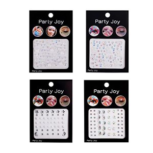 AIEX 4 Sheets Festival Face Gems Stick On, Shiny Rhinestone Stickers Self Adhesive for Makeup Nail Decor