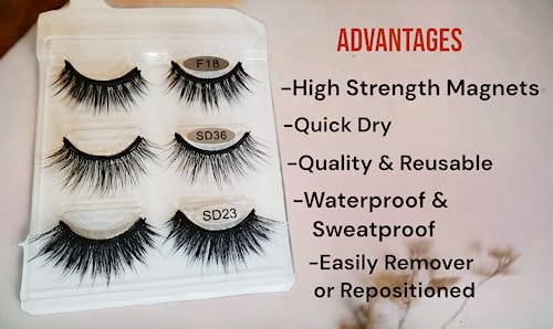 Magnetic Eyelash Kit with Eyeliner and Tweezer | 3 Pairs Natural Looking Reusable Eyelashes False Eyelashes Easy to Use No Glue Needed, Quick Dry, Waterproof - Image 2