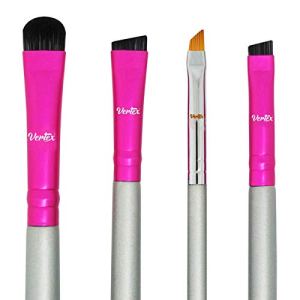 Eyebrow Brush Kit Thin Angled - Eye Brow Concealer Contour Brush to Shape and Conceal Eyes Duo Spoolie Brushes Firm Bristles Definer for Filling Pomade Gel | Defining Arches Winged Eyeliner Stencil Vertex 4 Piece Set