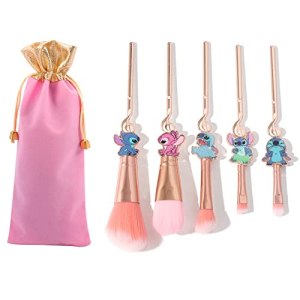 Stitch Makeup Brush Set for Powder Eyeshadow Blushes Lips Portable (Pink-B)