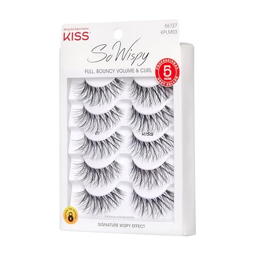 KISS So Wispy False Eyelashes Multipack #01, Full Bouncy Volume, Crisscross Pattern, Synthetic, Cruelty Free - Image 2