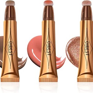 3Pcs Liquid Blusher for Cheeks, Highlighter Makeup Stick, Liquid Blush, 3-in-1 Cheek Liquid Blush, Highlighter Beauty Wall Shimmer Liquid Face Highlighter with Soft Cushion Applicator Pei Mei 15.00 g (Pack of 3)