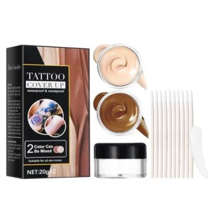 Tattoo Cover Up 2 Colors Waterproof Makeup Concealer Set for Covering Tattoos, Scars, and Blemishes