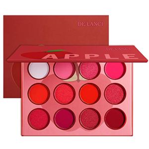 Red Pink Eyeshadow Palette, DE’LANCI Professional Matte Shimmer High Pigmented 12 Colors Eye Shadow Makeup Pallet