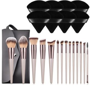 14Pcs Makeup Brush & Makeup 8 Pcs Powder Puff Set Professional Face Powder Eye Makeup Brushes for Women ECOMAID