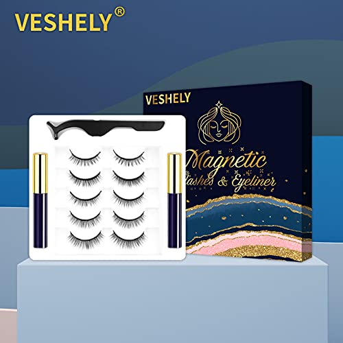 Natural Look Magnetic Eyelashes 5 Pairs & 2 Tubes Eyeliner - Image 3