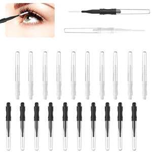 20Pcs Micro Eyebrow Brush With Cap, Brow Lamination, 2 Sizes, White, Black