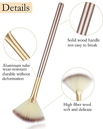 Champagne Facial Brushes, Blush Highlighting, Loose Powder, Fan Mask, Soft Applicator Tools - Image 12