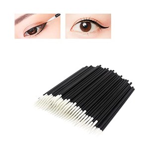 XUFAN 150 PCS White Disposable Eyeliner Brush, Mascara Tool, Black Handle, 3.65in Size