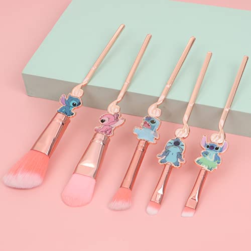 Makeup Brushes 5PCS Cartoon Stitch Girl Premium Synthetic Foundation Brush Blending Eye Shadows - Image 4