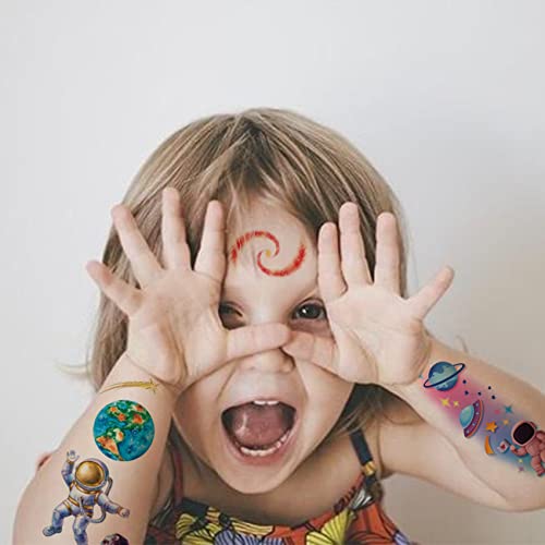 CHARLENT Glitter Galaxy Temporary Tattoos for Kids - 12 Sheets Glitter Outer Space Tattoos for Boys Girls Party Favors - Image 3