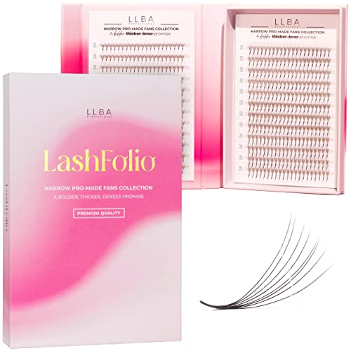 LLBA LashFolio Narrow Promade Fans | Handmade Volume Eyelashes | 5D~10D | C CC D Curl | 0.03~0.07mm Thickness | 8-15mm Length