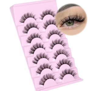 False Eyelashes Natural Look Wispy Cat Eye Strip Lashes 3D Fluffy Faux Mink ALPHONSE (16mm-7 Pairs)
